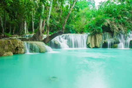 Waterfall in Luagn prabang is Guangxi Waterfallの写真素材