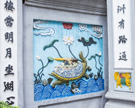 wall of chinese temple in Viet Namの写真素材