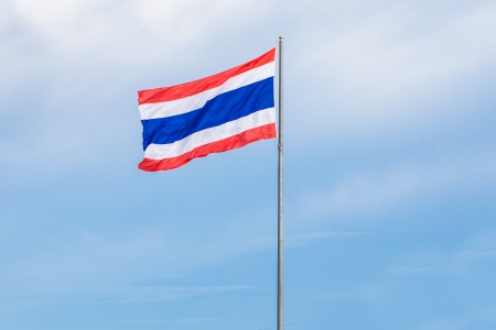 thailand flag with nice sky on flagstaffの写真素材