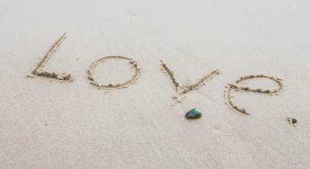 " Love "   wording on beachの写真素材