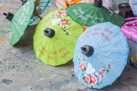 Colorful handmade umbrella's Bo Sang village at Chiangmai province,Thailand.の写真素材