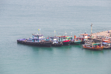 Fisherman boat on harborのeditorial素材
