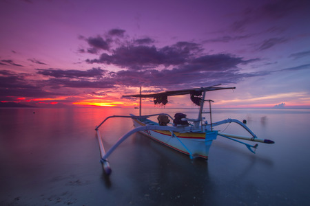 Traditional fishing boats on a beach in Lovina on Bali  Indonesiaのeditorial素材