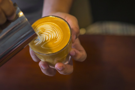 Latte art coffee rosetta tehcnician by Baristaの写真素材
