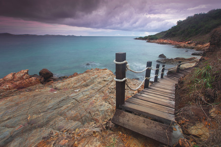 Wooden bridge in the seaの写真素材