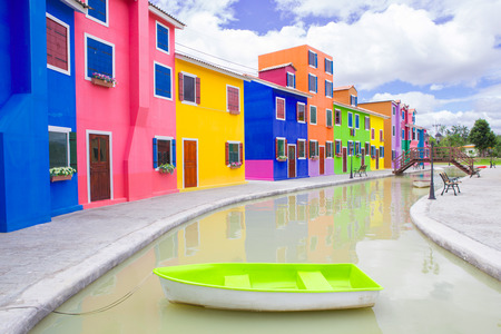 Colorful buildings with blue skyの写真素材