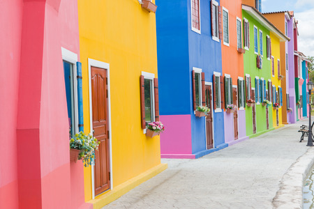 Colorful buildings with blue skyの写真素材