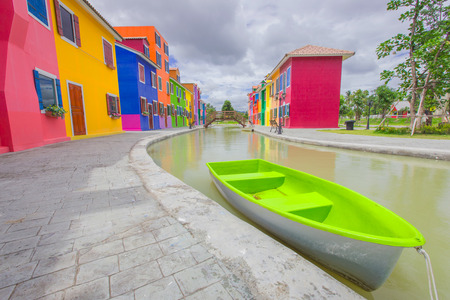 Colorful buildings with canelの写真素材