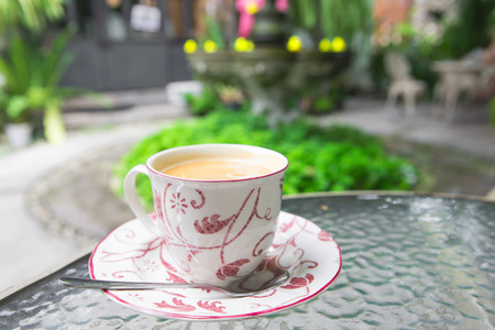 coffee on table at out door in parkの写真素材