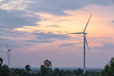 Wind turbine power generator at twilight timeの写真素材