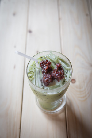 Close up Red bean Milk Green teaの写真素材
