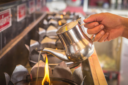 Beliveable of Buddish refill oil in holy pot give to lucky