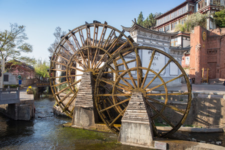 Watermill in Lijiang, Yunnan, China.It is the Lijiang old townの写真素材