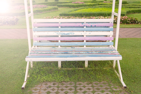 Colorful chair in gardenの写真素材