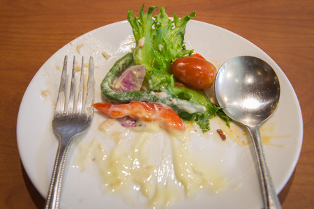 Unclean Plate of Eaten Saladの写真素材