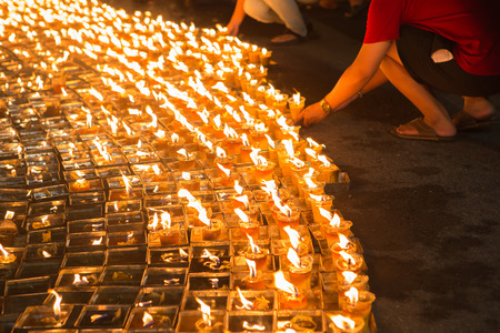 Buddist drop down candles flame  for meditation at night, Visakabhuja Dayの写真素材