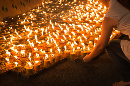 Buddist drop down candles flame  for meditation at night, Visakabhuja Dayの写真素材