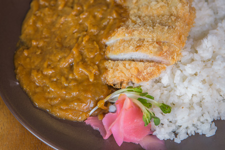Close up curry rice with fried porkの写真素材