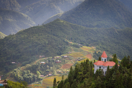 Scenic view of Sapa City , Vietnamの写真素材