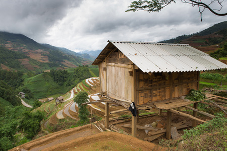 Home of Hmong with rice field terraces in Mu Cang Chai , Vietnmaのeditorial素材