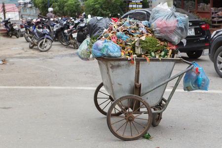 Sapa , Vietnam - June 14 ; Many garbage is a part of  pollution in Sapa , this litter from shop and Hotel . Traveler increase after Sapa city is famous from traveler around the world on June 14,2015 .Sapa , Vietnamのeditorial素材