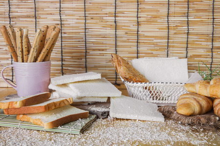 Bread set on wood table