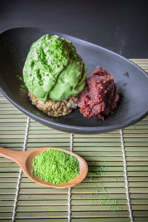 Matcha ice cream with red beanの写真素材