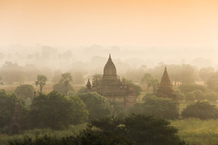Scenic sunrise with old padoda at bagan myanmarの写真素材
