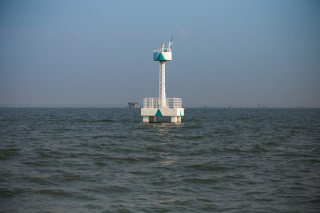 lighthouse warning in the seaのeditorial素材