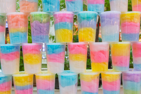 Background of Cotton candy in bottle plasticの写真素材