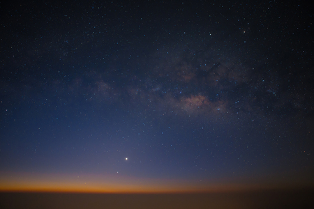 Milky way over the zodiacal lightの写真素材