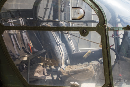 Selective focus cabin of abandoned helicopterの写真素材