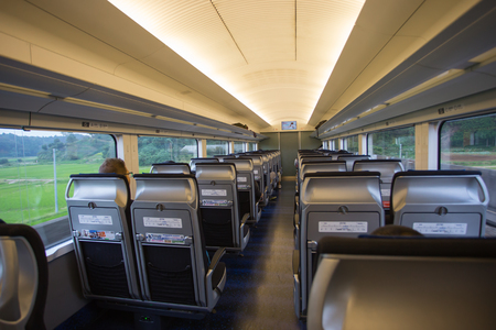 YAMANACHI,JAPAN-OCTOBER  8,2016: Ordinary seats of the JR Railway this line go to Mt. Fuji , Yamanachi Japanのeditorial素材
