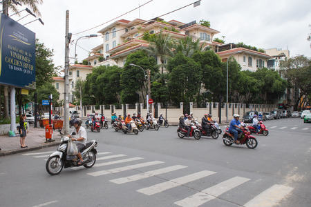 Saigon, Vietnam - NOVEMBER 4: Road Traffic on Nov 4, 2016 in Saigon (Ho Chi Minh City), Vietnam. Ho Chi Minh is the biggest city in Southern of Vietnam.のeditorial素材