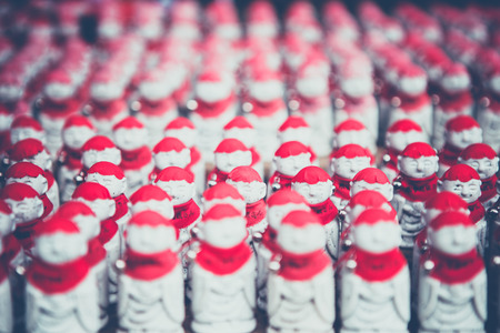 Selective focus Jizo statues at the temple of Zen in Yamadera Japanのeditorial素材