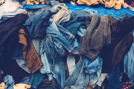 Used clothing jean for sale at pre loved used second hand shopの写真素材