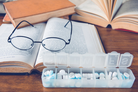 Education and health concept, hard study might sickの写真素材