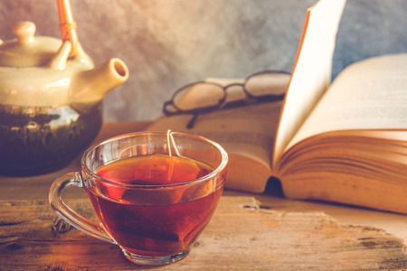 Still life tea time with bookの写真素材