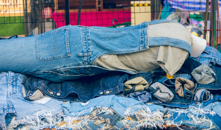 Mannequin were jean shirt stack on jean shirts in marketの写真素材