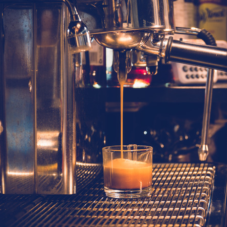 Espresso machine brewing a espresso coffeeの写真素材