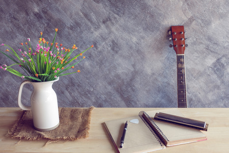 Relaxing time with mouthorgan and guitarの写真素材