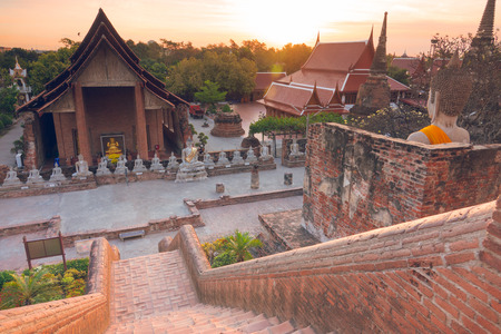 Wat Yai Chai Mongkol temple in Ayutthaya province Thailand, the heritage  of UNESCOの写真素材