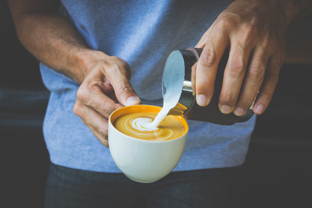 How to make latte art coffeeの写真素材