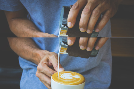 How to make latte art coffeeの写真素材