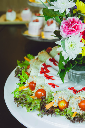 Fresh made Tuna Sandwich with flower decorationの写真素材
