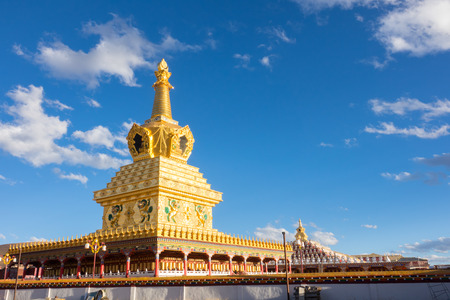 Stupas in tibetan Yarchen Gar Monastery In Sichuan, Chinaの写真素材