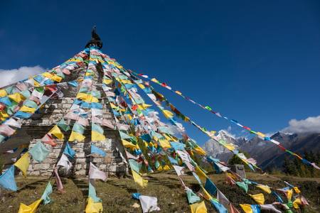 Holy pagodas in Tibetan temple on mountainの写真素材