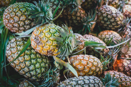 Fresh pineapples on market in Thailandの写真素材
