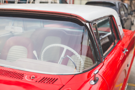 Interior of a classic vintage carの写真素材