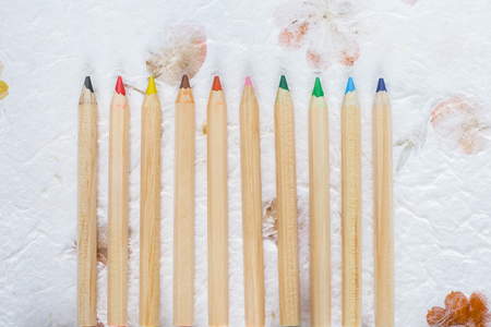 colorful of color pencils on white backgroundの写真素材